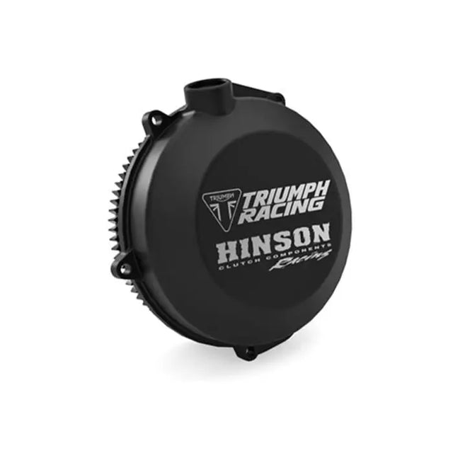 Black triumph hinson clutchsystem TF 250 clutch cover with textured ribbed edge and white triumph hinson branding
