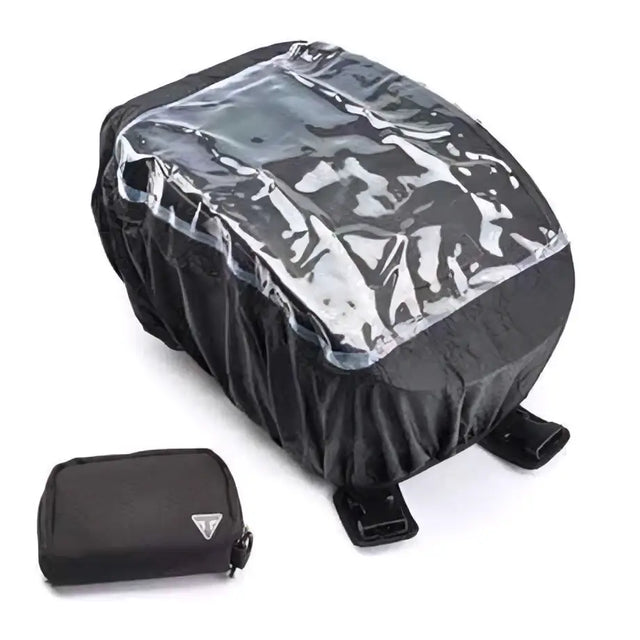 Black waterproof triumph tankveske regntrekk for tankveske with transparent front panel and adjustable straps for bonneville t120