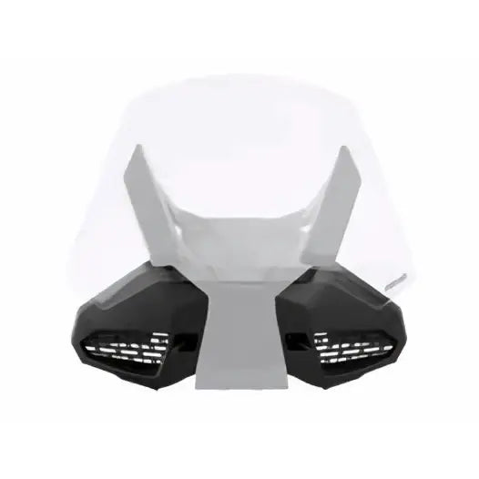 Klar vindskjerm med svarte vinkelformede led-lysbarer på hver side til originale can-am adventure outlander g3l sidevindskjermer