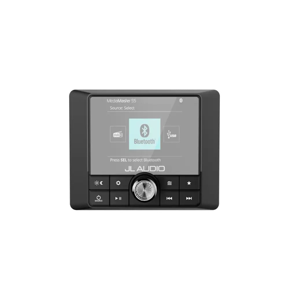 Black jl audio mediamaster s5 audio source unit with touchscreen and silver knob for can-am traxter g2