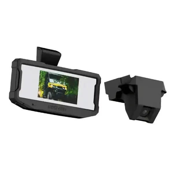 Svart robust dashcam med liten bakre kameraplikasjon til can-am ryggekamera og speilmonitor for atv-er og utv-er
