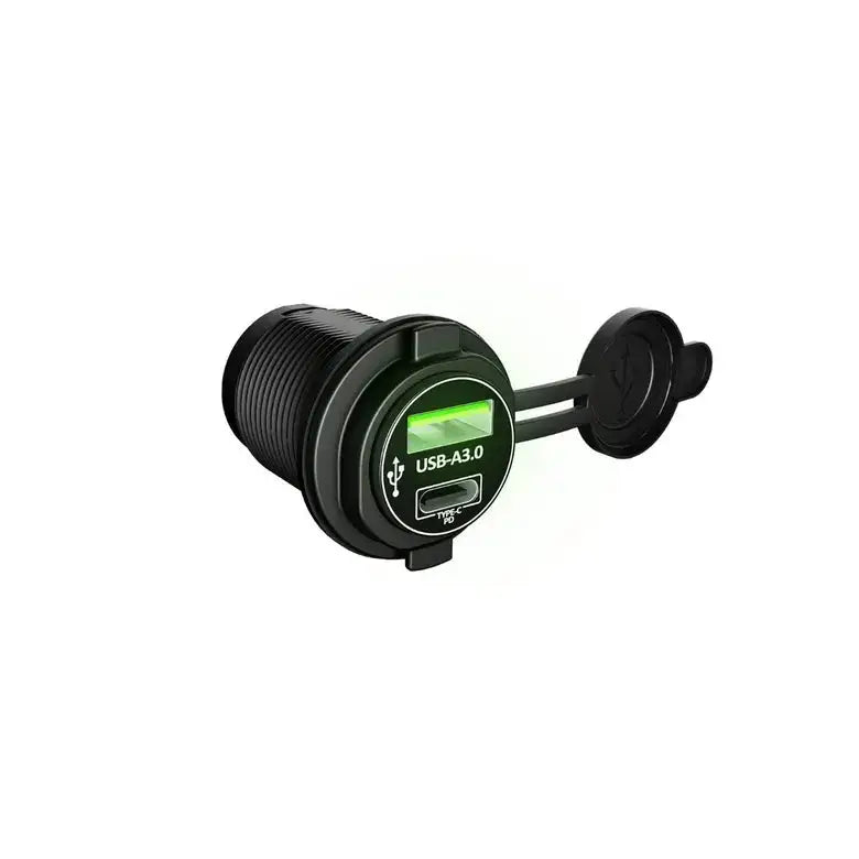Can-am usb-a usb-c strømuttak i svart plast med intelligent kraftutløser og beskyttelsesdeksel for outlander g3/g3l