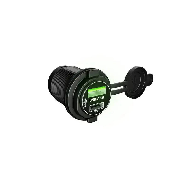 Can-am usb-a usb-c strømuttak i svart plast med intelligent kraftutløser og beskyttelsesdeksel for outlander g3/g3l