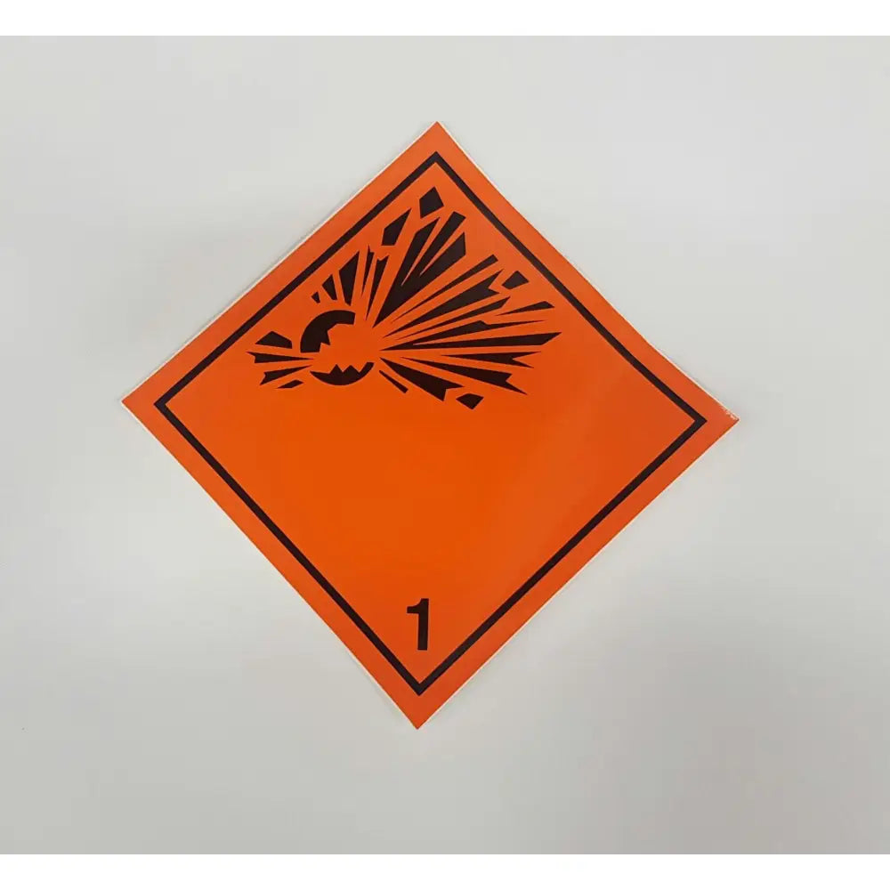 Bright orange diamond-shaped hazard label with black explosive symbol and number 1 for gaupen adr godkjenning cargo 8488