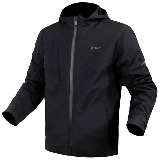 Sort ls2 bolton softshell mc-jakke med 3-lags softshell, avtakbart termisk fôr, full glidelås og hette