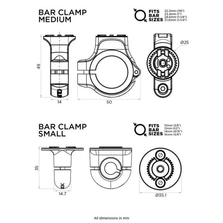 Quad Lock 360 Bar Clamp Base - Small - Leks Motor as