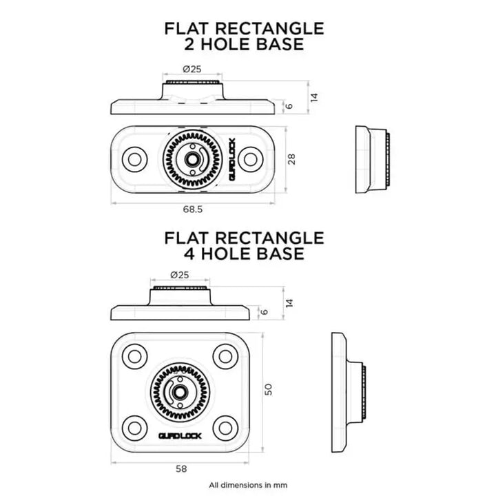 Quad Lock 360 Base Flat Rectangle 4 Hole - Leks Motor as