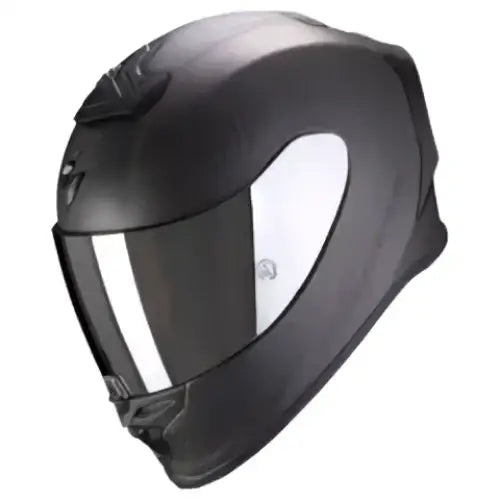 Scorpion exo-r1 evo air carbon full-face motorsykkelhjelm med svart carbon matt finish og integrert visir