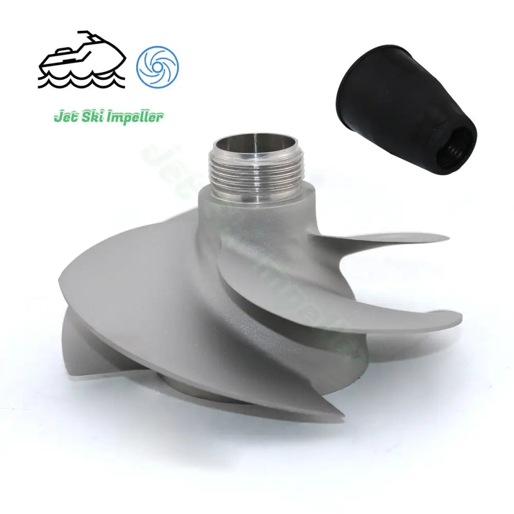 Gray metallic original sea-doo brp impeller for spark with three curved blades and black rubber cap