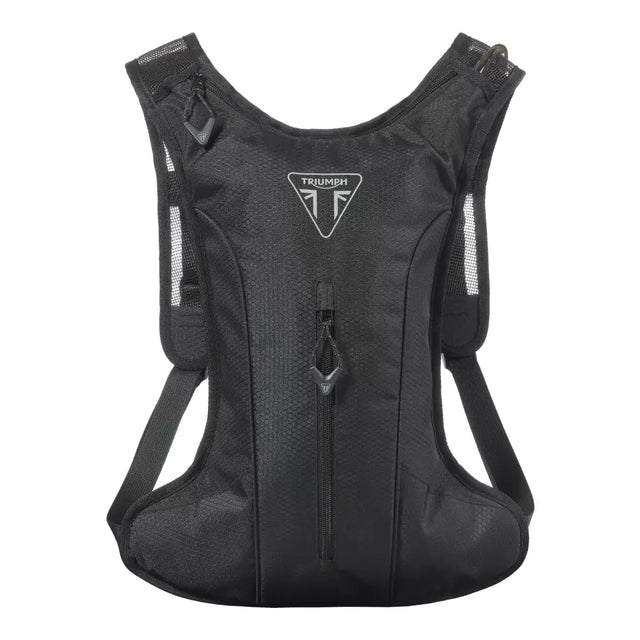 Svart triumph 2l hydro hydro backpack med mesh side panels og sentralt glidelås for effektiv hydrering