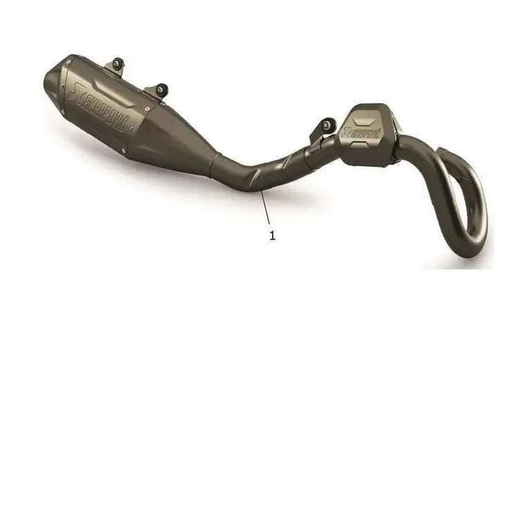 Bronsefarget akrapovič komplett eksosanlegg for triumph tf 250-x med buet design og synlig branding for motorsykkel bruk