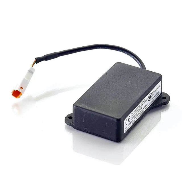 Black rectangular triumph bluetooth connectivity-modul with black cable and white connector with orange tip for speed twin