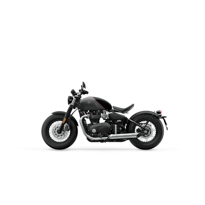 Triumph bonneville bobber 2026 i svart med chrome aksenter og forbedret sete i klassisk design