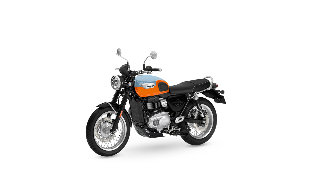 Triumph Bonneville T40 2027 – Meriden Blue, sett skrått forfra