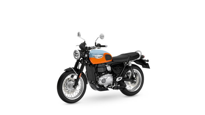 Triumph Bonneville T40 2027 – Meriden Blue, sett skrått forfra