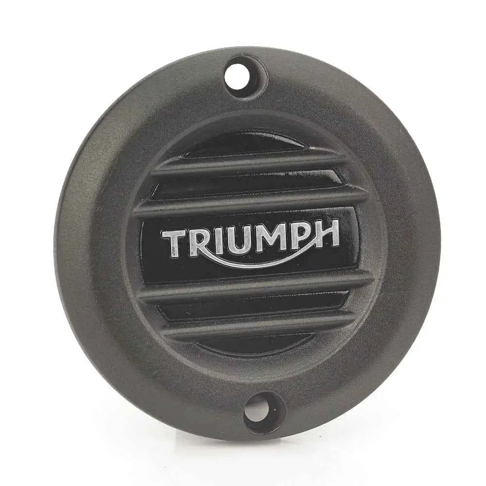 Black triumph clutchdekselmerke svart ribbet with matte finish and embossed logo for speed twin engine cover