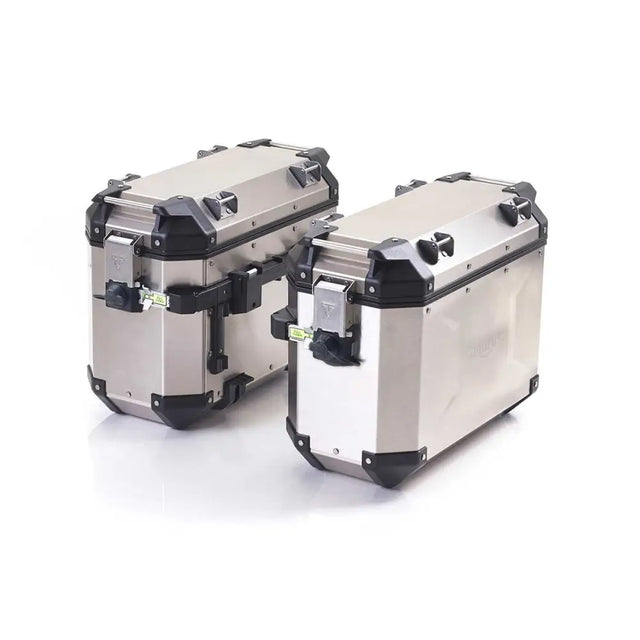 Triumph expedition pannier aluminium sølv veskesett med solide forsterkede hjørner og moderne design 2 × 37 l