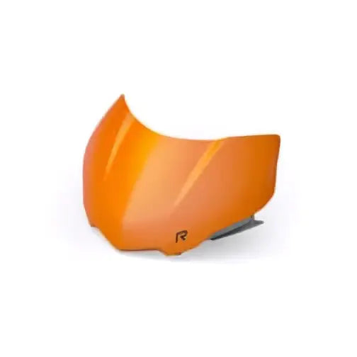 Orange translucent triumph flyscreen visor for street triple 765 r with sleek curved design and subtle branding