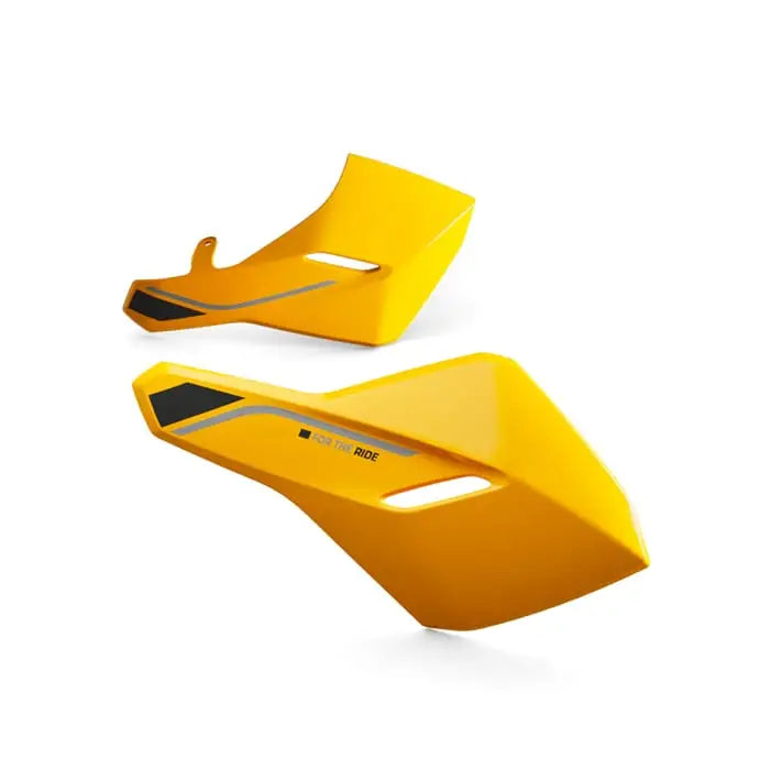 Bright yellow triumph formstøpt belly pan with black and silver accent stripes for triumph tiger sport 800