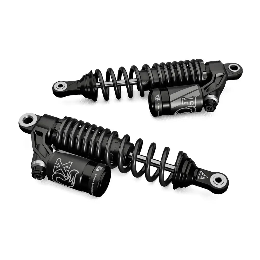 Black fox triumph fox bakdemperkit rear shock absorbers with coiled springs and branded detailing for scrambler 900