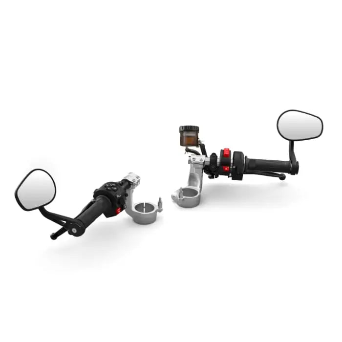 Black and silver triumph lavt clip-on-styre for speed twin 1200 with integrated mirrors and brake fluid reservoir