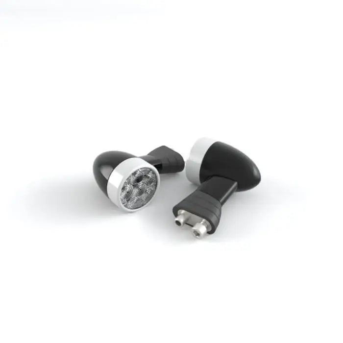 Sleek black and silver inlayed earbuds designed for ergonomic use in bonneville t100 atv-er og utv-er tilhenger systems