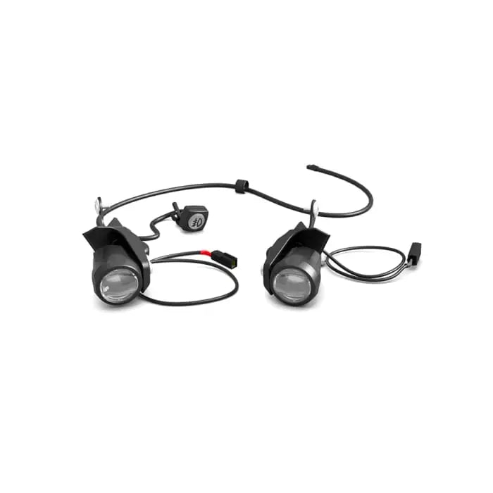 Black motorcycle side marker lights with clear lenses and coiled wiring for triumph tiger sport 800 and tilhenger use