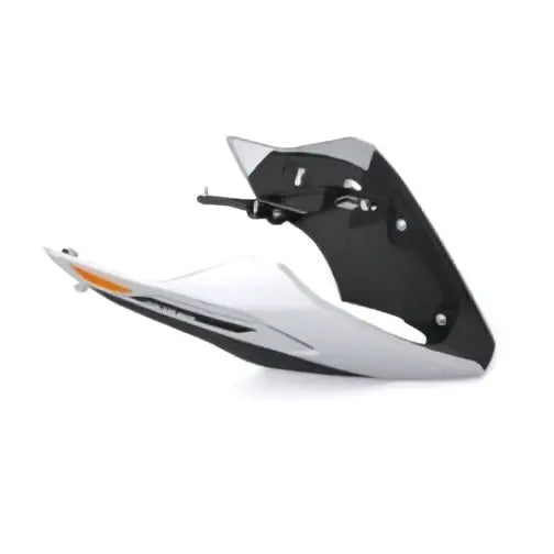 Triumph moulded belly pan for street triple 765 r in white and black with sleek aerodynamic motorcycle fairing design