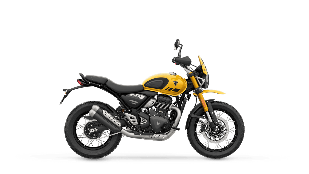 Triumph Scrambler 400 XC Racing Yellow – modellillustrasjon fra Triumphs aktuelle konfigurator