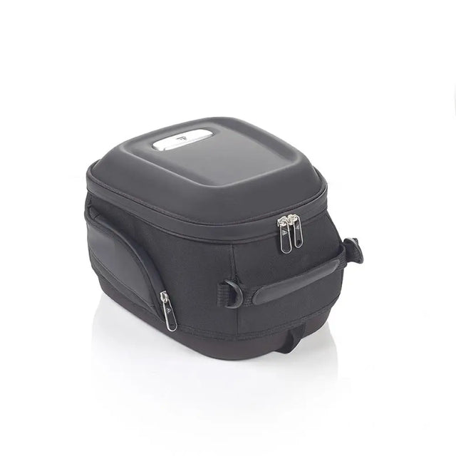 Sort triumph sports seteveske med 12 liter kapasitet, slitesterkt design og sølvglidelåser for rocket 3
