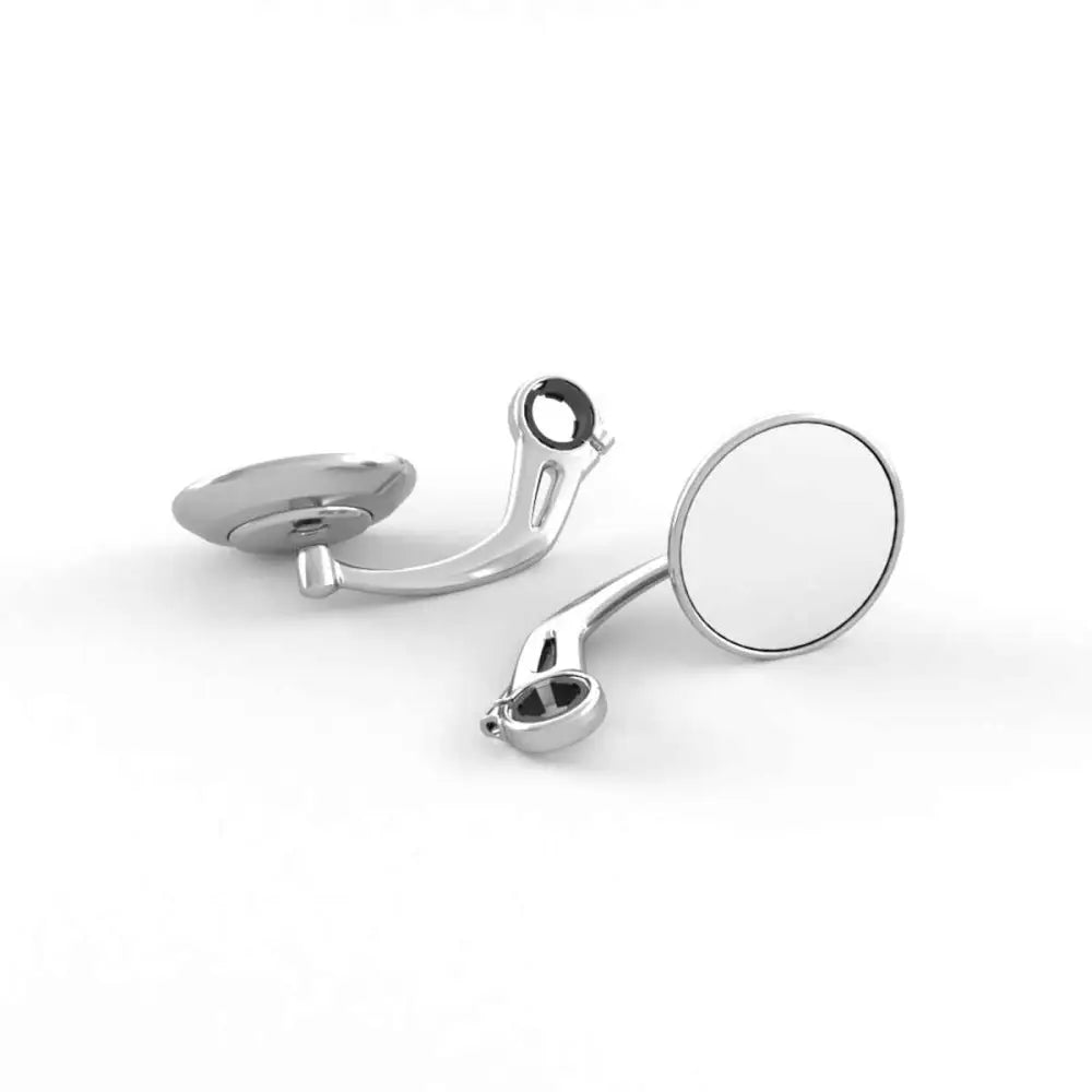 Chrome-finish triumph styreendespeil klar anodisert med rund reflektiv flate og buet monteringsarm på motorsykkel