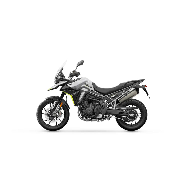 Triumph tiger 900 gt 2026 eventyrmc i sølv og svart med gule detaljer egnet for tilhenger og atv-er og utv-er