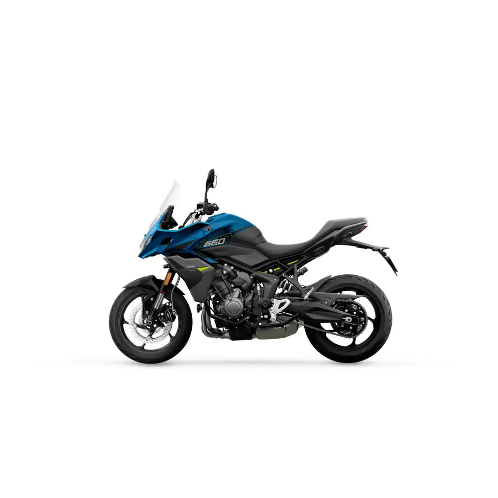 Blå og svart triumph tiger sport 660 2026 med støpte felger og triumph shift assist for eventyrkjøring