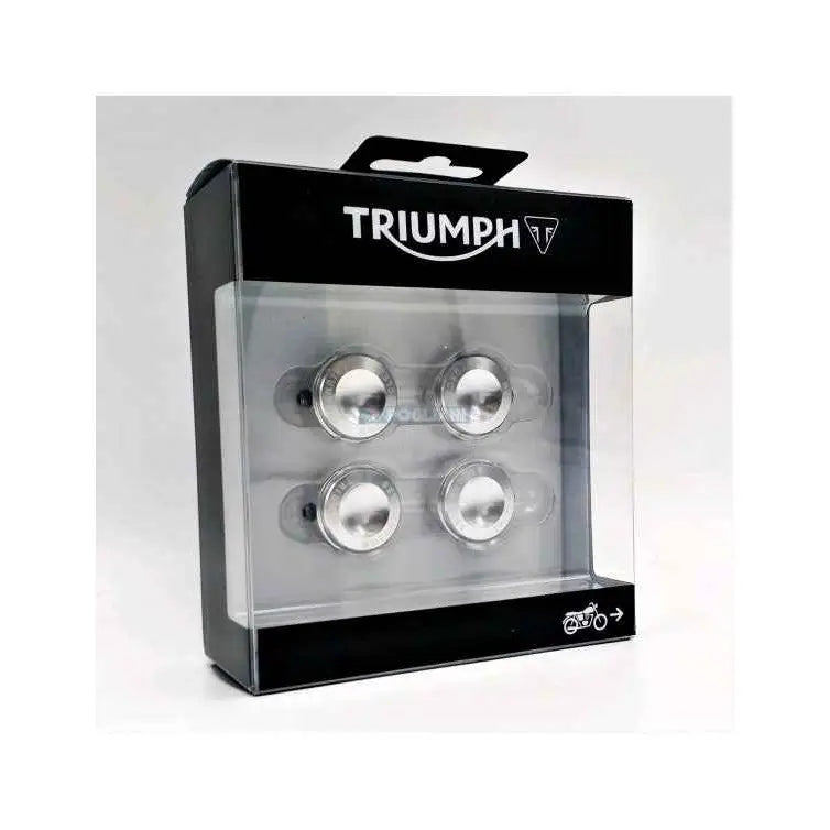 Triumph topplokkboltdeksler klar sett med kromfinish i svart og klar plastpakning for original triumph speed twin