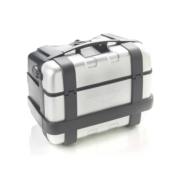 Silver og svart triumph trekker toppboks 46 l med robuste forsterkede stropper for atv-er og tilhenger bakside